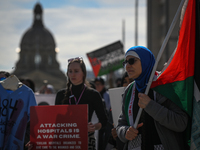 EDMONTON, CANADA - APRIL 07:
Members of the Palestinian diaspora and local activists gather during the 'Stop Genocide Rally' at Violet King...