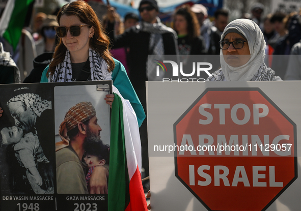 EDMONTON, CANADA - APRIL 07:
Members of the Palestinian diaspora and local activists gather during the 'Stop Genocide Rally' at Violet King...