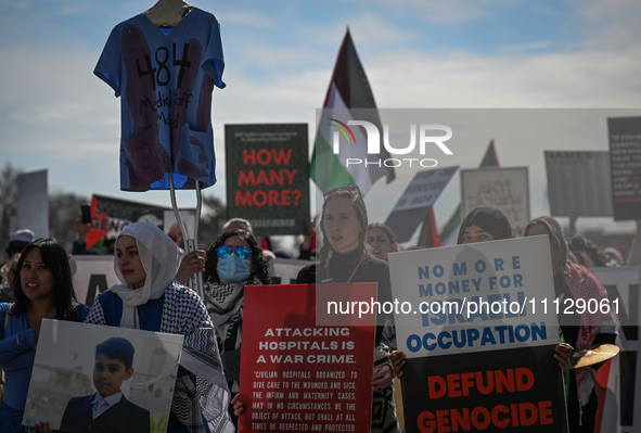 EDMONTON, CANADA - APRIL 07:
Members of the Palestinian diaspora and local activists gather during the 'Stop Genocide Rally' at Violet King...