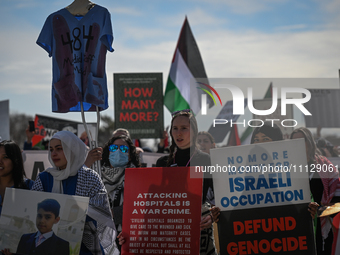 EDMONTON, CANADA - APRIL 07:
Members of the Palestinian diaspora and local activists gather during the 'Stop Genocide Rally' at Violet King...