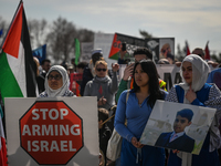 EDMONTON, CANADA - APRIL 07:
Members of the Palestinian diaspora and local activists gather during the 'Stop Genocide Rally' at Violet King...