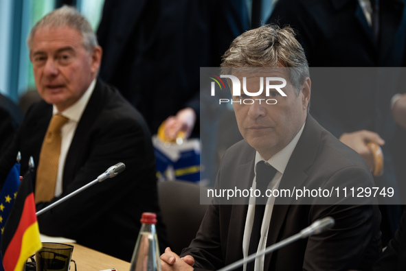 German Economy Minister and Vice Chancellor Robert Habeck is attending the trilateral economy summit at Hangar Y in Meudon, France, on April...