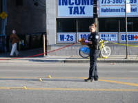 Shell casings are littering the crime scene where a 4-year-old boy is in critical condition after being shot in broad daylight in Chicago, I...