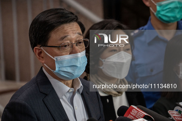 Hong Kong Chief Executive John Lee is visiting Queen Elizabeth Hospital in Hong Kong, on April 10, 2024. A building fire in Hong Kong's Jord...