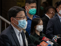 Hong Kong Chief Executive John Lee is visiting Queen Elizabeth Hospital in Hong Kong, on April 10, 2024. A building fire in Hong Kong's Jord...