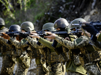 Servicemen from the Siberian Battalion of the Ukrainian Armed Forces International Legion are attending military exercises in the Kyiv regio...