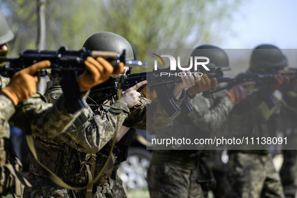 Servicemen from the Siberian Battalion of the Ukrainian Armed Forces International Legion are attending military exercises in the Kyiv regio...