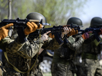 Servicemen from the Siberian Battalion of the Ukrainian Armed Forces International Legion are attending military exercises in the Kyiv regio...