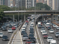 Vehicles are moving along the North-South corridor near the Ciccillo Matarazzo overpass in the southern zone of the city on Thursday morning...