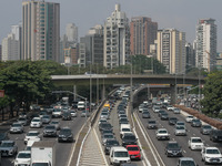 Vehicles are moving along the North-South corridor near the Ciccillo Matarazzo overpass in the southern zone of the city on Thursday morning...