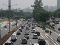 Vehicles are moving along the North-South corridor near the Ciccillo Matarazzo overpass in the southern zone of the city on Thursday morning...