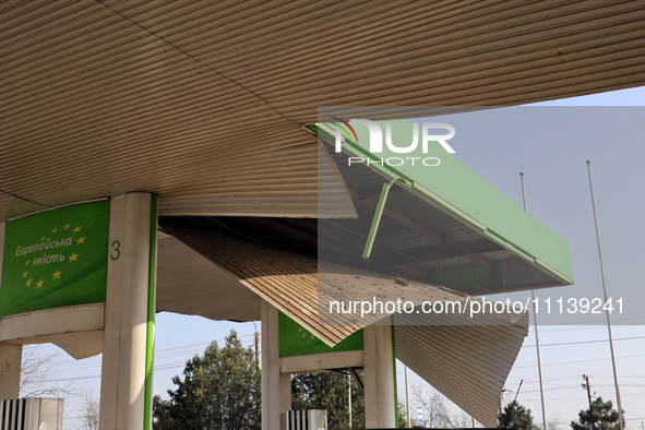 A petrol station is damaged following the Russian missile attack in Odesa, southern Ukraine, on April 10, 2024. NO USE RUSSIA. NO USE BELARU...