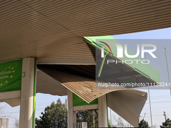 A petrol station is damaged following the Russian missile attack in Odesa, southern Ukraine, on April 10, 2024. NO USE RUSSIA. NO USE BELARU...