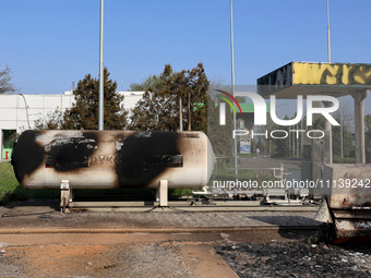 A petrol station is damaged following the Russian missile attack in Odesa, southern Ukraine, on April 10, 2024. NO USE RUSSIA. NO USE BELARU...