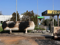 A petrol station is damaged following the Russian missile attack in Odesa, southern Ukraine, on April 10, 2024. NO USE RUSSIA. NO USE BELARU...