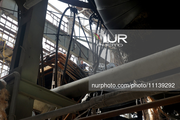 The Kharkiv Combined Heat and Power Plant (CHP) is being damaged by Russian shelling in the Kharkiv Region, northeastern Ukraine, on April 1...