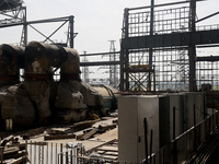 The Kharkiv Combined Heat and Power Plant (CHP) is being damaged by Russian shelling in the Kharkiv Region, northeastern Ukraine, on April 1...