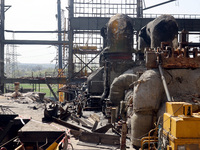 The Kharkiv Combined Heat and Power Plant (CHP) is being damaged by Russian shelling in the Kharkiv Region, northeastern Ukraine, on April 1...