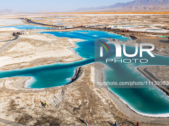 An aerial photo is showing Dachaidan Emerald Lake, a unique salt lake in Xining, China, on September 16, 2023. (