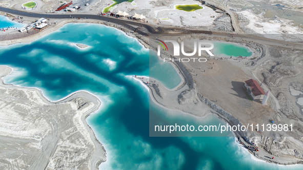 An aerial photo is showing Dachaidan Emerald Lake, a unique salt lake in Xining, China, on September 16, 2023. 