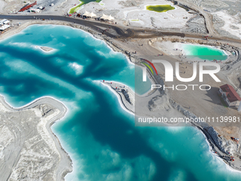 An aerial photo is showing Dachaidan Emerald Lake, a unique salt lake in Xining, China, on September 16, 2023. (