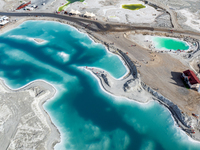 An aerial photo is showing Dachaidan Emerald Lake, a unique salt lake in Xining, China, on September 16, 2023. (