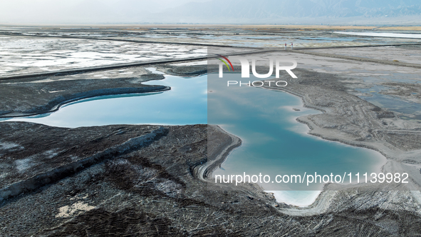 An aerial photo is showing Dachaidan Emerald Lake, a unique salt lake in Xining, China, on September 16, 2023. 