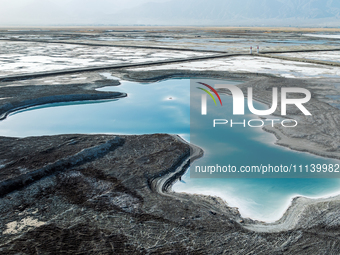 An aerial photo is showing Dachaidan Emerald Lake, a unique salt lake in Xining, China, on September 16, 2023. (