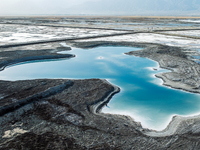 An aerial photo is showing Dachaidan Emerald Lake, a unique salt lake in Xining, China, on September 16, 2023. (