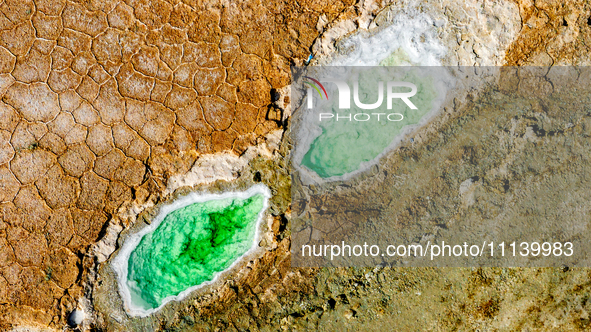 An aerial photo is showing Dachaidan Emerald Lake, a unique salt lake in Xining, China, on September 16, 2023. 