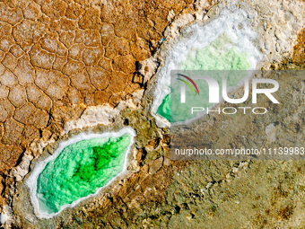 An aerial photo is showing Dachaidan Emerald Lake, a unique salt lake in Xining, China, on September 16, 2023. (