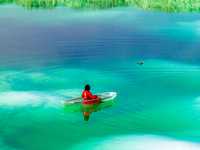 An aerial photo is showing Dachaidan Emerald Lake, a unique salt lake in Xining, China, on September 16, 2023. (