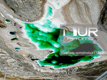 An aerial photo is showing Dachaidan Emerald Lake, a unique salt lake in Xining, China, on September 16, 2023. (