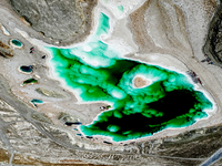 An aerial photo is showing Dachaidan Emerald Lake, a unique salt lake in Xining, China, on September 16, 2023. (