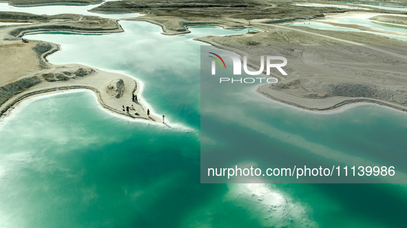 An aerial photo is showing Dachaidan Emerald Lake, a unique salt lake in Xining, China, on September 16, 2023. 