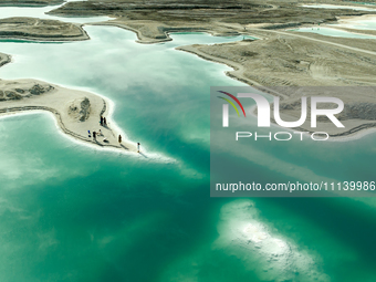 An aerial photo is showing Dachaidan Emerald Lake, a unique salt lake in Xining, China, on September 16, 2023. (