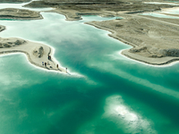 An aerial photo is showing Dachaidan Emerald Lake, a unique salt lake in Xining, China, on September 16, 2023. (