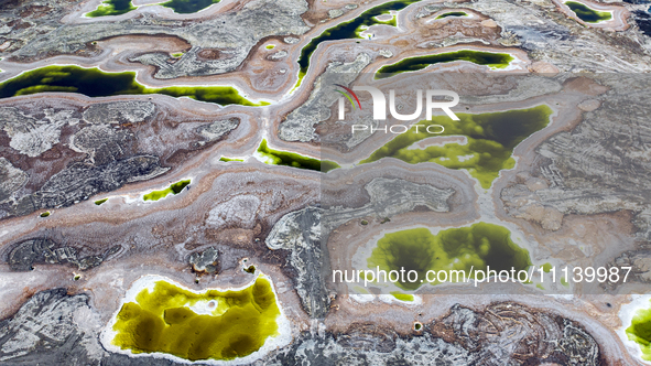 An aerial photo is showing Dachaidan Emerald Lake, a unique salt lake in Xining, China, on September 16, 2023. 