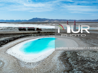 An aerial photo is showing Dachaidan Emerald Lake, a unique salt lake in Xining, China, on September 16, 2023. (