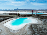 An aerial photo is showing Dachaidan Emerald Lake, a unique salt lake in Xining, China, on September 16, 2023. (