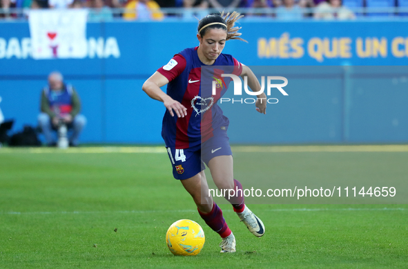 Aitana Bonmati is playing in the match between FC Barcelona and Villarreal CF for week 23 of the Liga F at the Johan Cruyff Stadium in Barce...