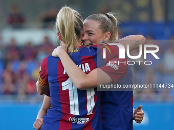 Fridolina Rolfo and Alexia Putellas are celebrating during the match between FC Barcelona and Villarreal CF for week 23 of the Liga F, playe...