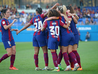 FC Barcelona players are celebrating during the match between FC Barcelona and Villarreal CF for week 23 of the Liga F, played at the Johan...