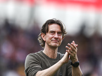 Thomas Frank is managing Brentford during the Premier League match between Brentford and Sheffield United at the Gtech Community Stadium in...
