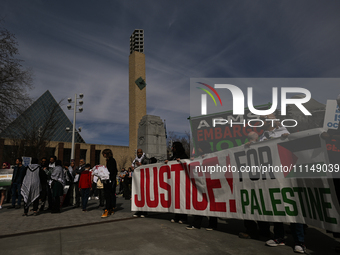 EDMONTON, CANADA - APRIL 14:
Members of the Palestinian diaspora supported by local activists, during the 'Stop Genocide Now' rally, marchin...