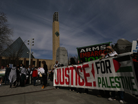 EDMONTON, CANADA - APRIL 14:
Members of the Palestinian diaspora supported by local activists, during the 'Stop Genocide Now' rally, marchin...