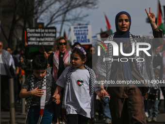 EDMONTON, CANADA - APRIL 14:
Members of the Palestinian diaspora supported by local activists, during the 'Stop Genocide Now' rally, marchin...