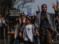 EDMONTON, CANADA - APRIL 14:
Members of the Palestinian diaspora supported by local activists, during the 'Stop Genocide Now' rally, marchin...