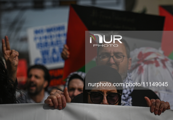 EDMONTON, CANADA - APRIL 14:
Members of the Palestinian diaspora supported by local activists, during the 'Stop Genocide Now' rally, marchin...