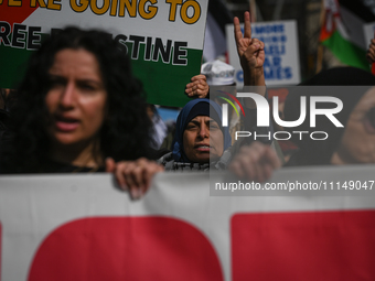 EDMONTON, CANADA - APRIL 14:
Members of the Palestinian diaspora supported by local activists, during the 'Stop Genocide Now' rally, marchin...